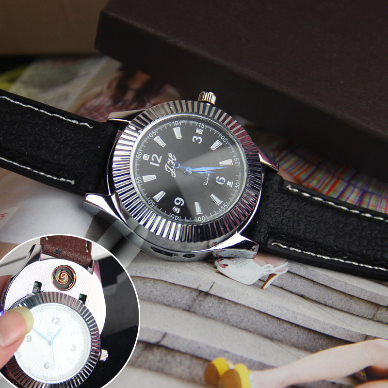 Watch charging lighter windproof creative personality USB electronic cigarette lighter metal men's watch lighter trendy women