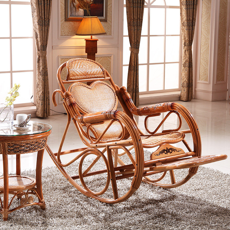 Rattan rocking chair Rocking Chair Rattan Wood Rocking Chair Casual Chair Heart-shaped Twill Rocking Chair Vine old chair