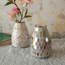 Nordic fresh light-colored mosaic glass vase fashion home office hydroponic green dill small flower arrangement