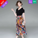 奈昕 Длинная футболка, платье, делается под заказ, средней длины, цветочный принт, 170см, V-образный вырез, в корейском стиле