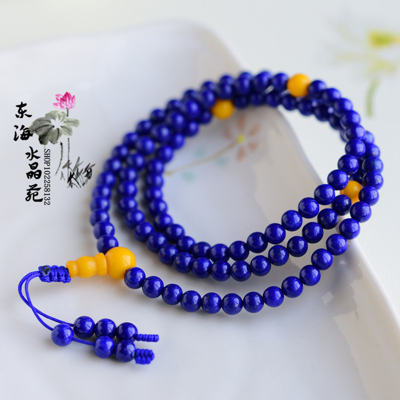 Natural rare products Afghan emperors Qingzing gold stone hand-made with matching nectar wax gold stone three laps of Buddha Pearl Handout