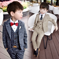 Children suit boys small suit suit small flower dress three-piece plus velvet thickening in autumn and winter British handsome