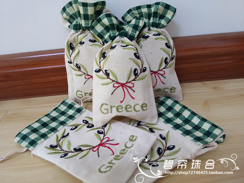 Greek original simple handmade cotton and hemp embroidery Fashion spice bag coin bag Key bag card bag Canvas belt