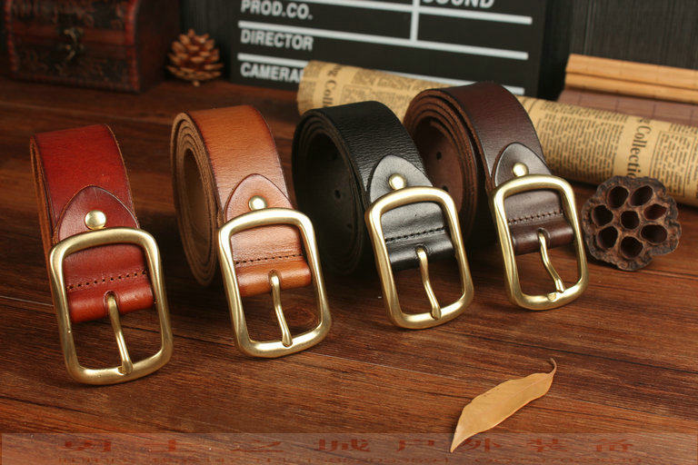 Retro imported first layer cowhide belt men's youth belt pure copper buckle pin buckle middle-aged long super soft belt