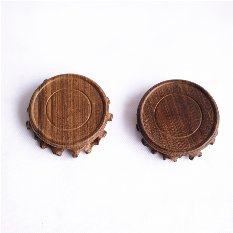 Mahogany handicraft chicken wing wood solid wood vase base whole wood carving seat purple sand pot round wooden holder