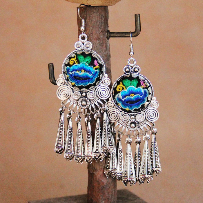 New Women's Jewelry Earrings Earrings Ethnic Style Embroidered Earrings Embroidered Seedling Silver Earrings Jewelry Original Earrings Women's Ornaments