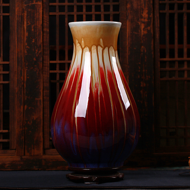 Jingdezhen ceramics up three Yang kaitai, ruby red vase of modern home living room decoration handicraft furnishing articles