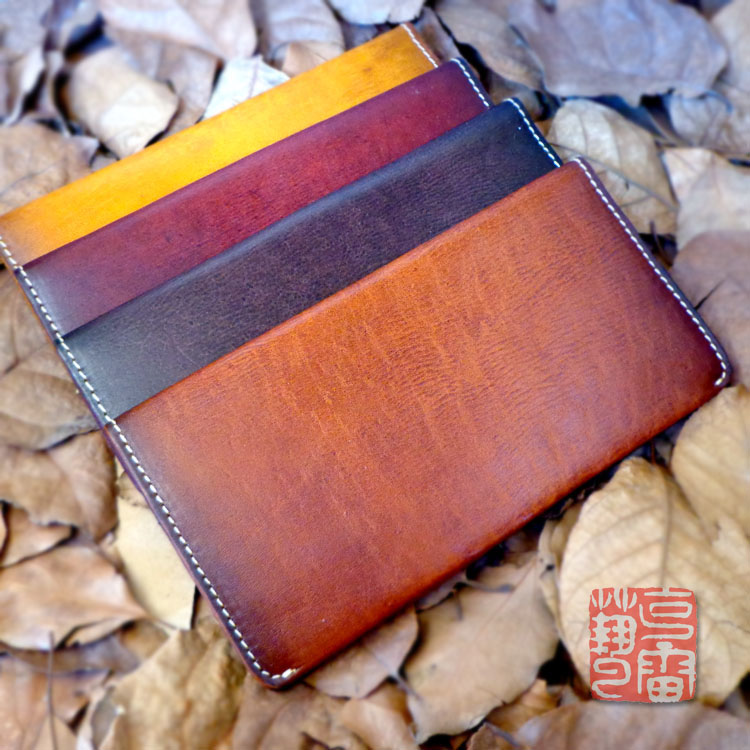 Minimalist style simple long casual wallet top layer vegetable tanned tree cream leather wallet Unisex handmade wallet