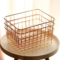 Mino Nordic Home Contained Rose Gold Plated Iron Art Storage Basket Metal Containing Basket Iron Wire Basket Containing Basket