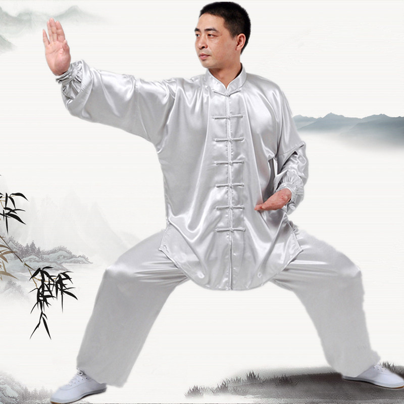 Elastic South Korea Silk Tai Chi Costume Spring Summer Middle Aged Taijiquan Costume Men Practice Martial Arts Performance Martial Arts