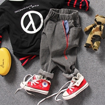 Children All-cotton Jeans Spring Autumn New Pint Boy Baby Loose Black Grey Knit Cotton Splicing Casual Long Pants