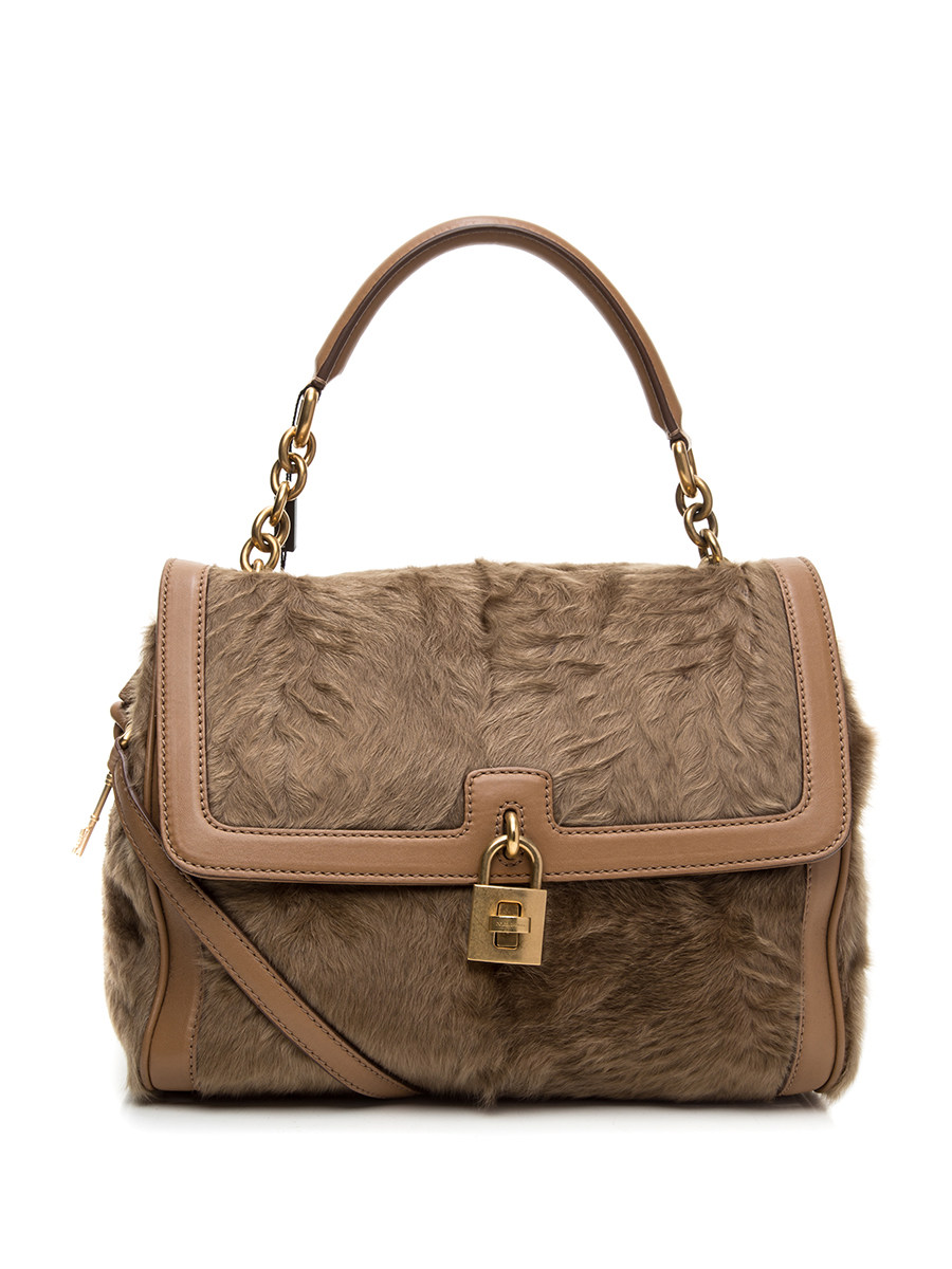 Dolce&Gabbana 棕色毛绒锁扣饰手提肩包
