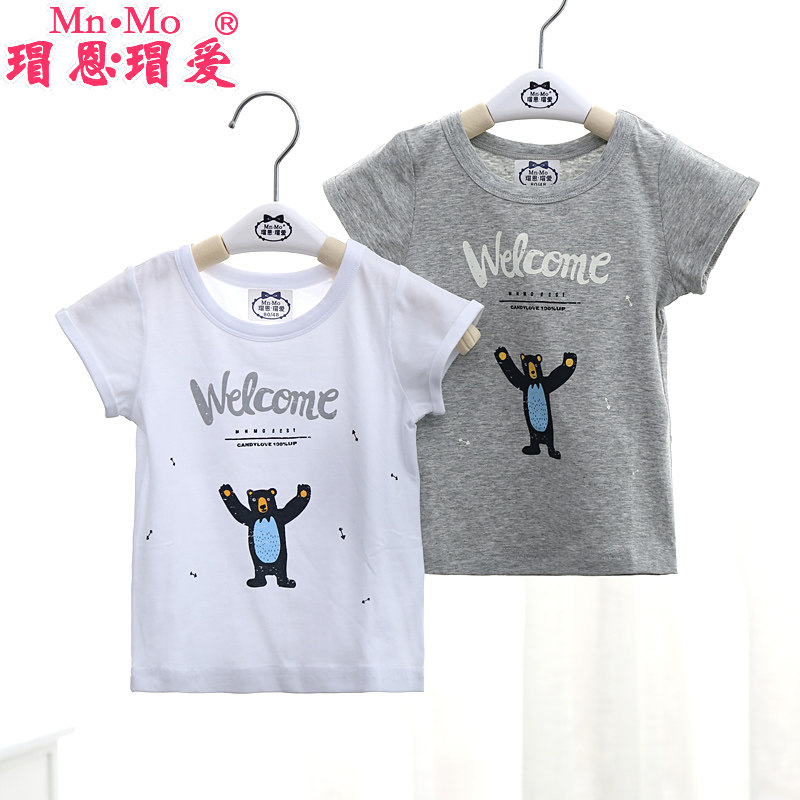 瑁恩瑁爱2016夏季款韩版男宝宝可爱小熊圆领T恤 婴儿男童短袖上衣