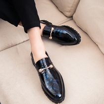 Leather shoes Mens Han prints Inn Leisure trends 100 hitch for young students Bright Face Wave Shoes Paint Leather Hair Stylist Mens Shoes