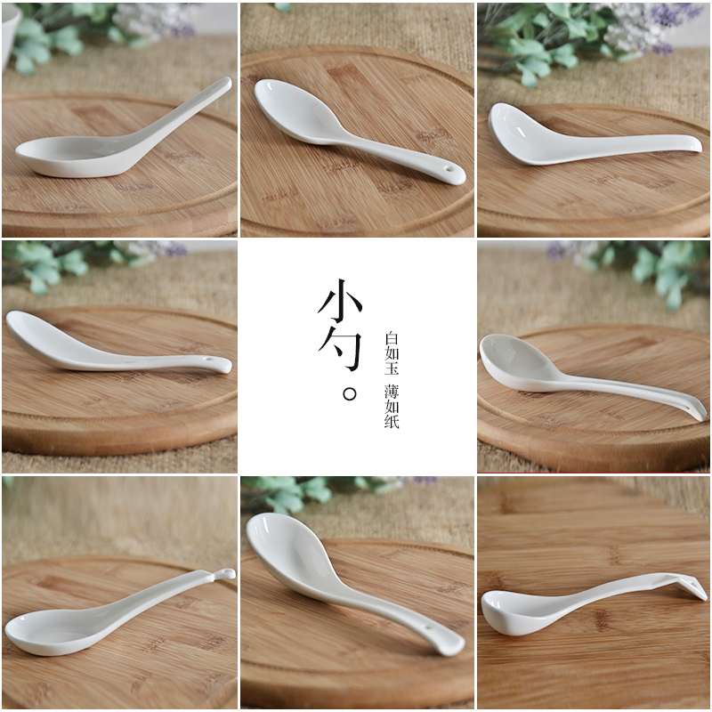 Gold square pure white ipads porcelain run son lovely big run small spoon, round long handle ladle ceramic coffee spoons condiment spoon