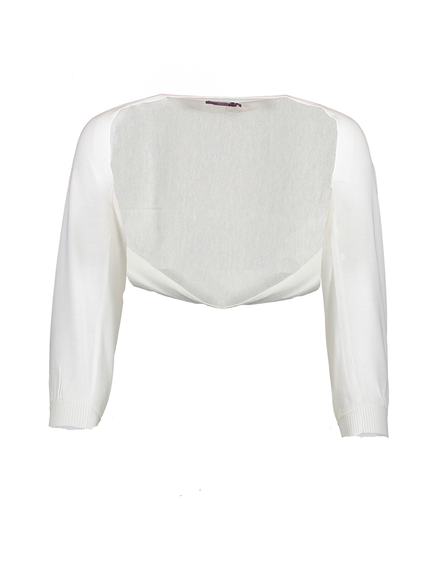 JESSICA 白色短款长袖针织开衫