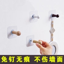 Strong incognito paste solid wood wall hanging hook hook creative wall hanging hook punch-free bedroom door back coat hanger