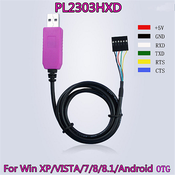 Pink 6Pin PL2303HXD brushed machine Download line USB transfer TTL RS232 Support WIN 7 8