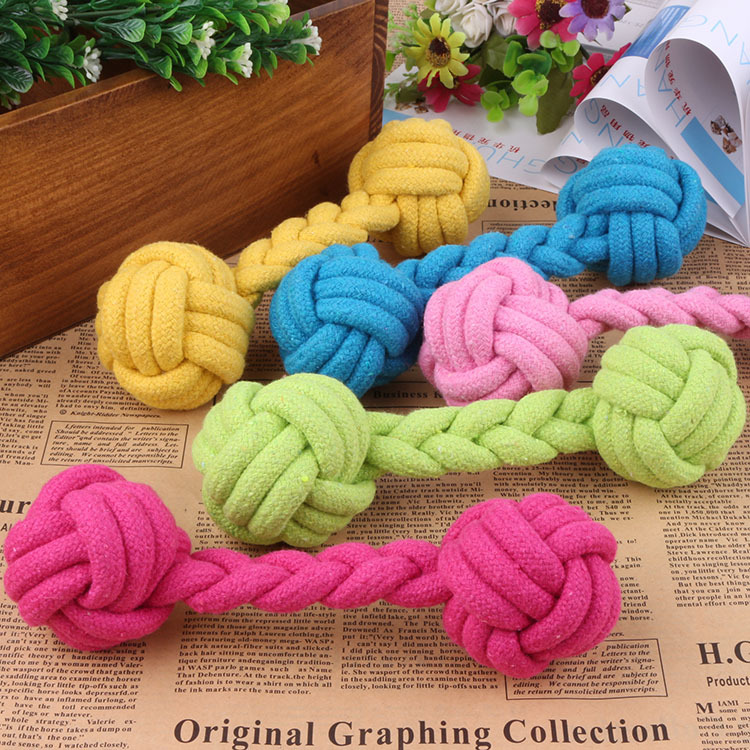 New Candy Color Pet Cotton Rope Woven Dumbbells Ball Dogs Toy Grindling Resistant Cat Toy Supplies