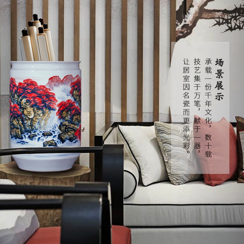 Jingdezhen ceramics famous hand - made landing big vase high furnishing articles furnishing articles sitting room adornment calligraphy and painting scroll cylinder