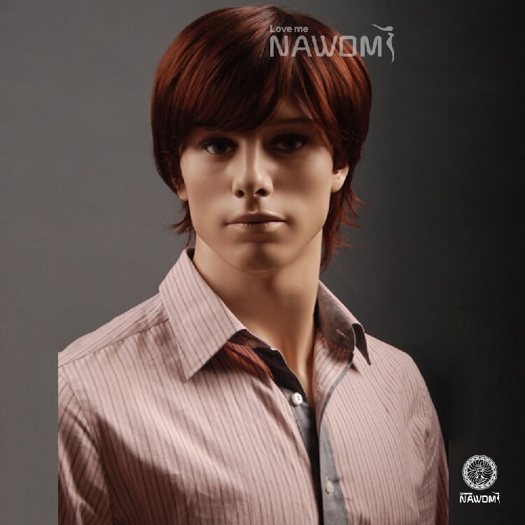 欧美假发男生长卷发棕色帅气逼真手织发套仿真头皮蓬松男学生短发