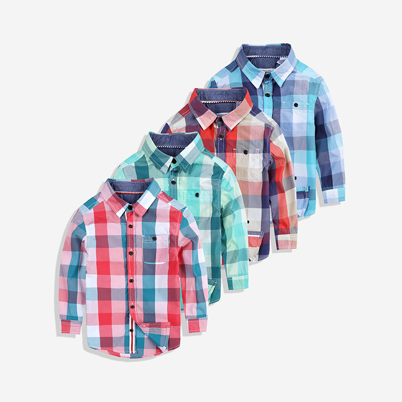 Children Shirt Spring Clothing Boy Pure Cotton Plaid Long Sleeve Shirt CUHK Boy Shirt Boy Plaid Inner Hitch Shirt