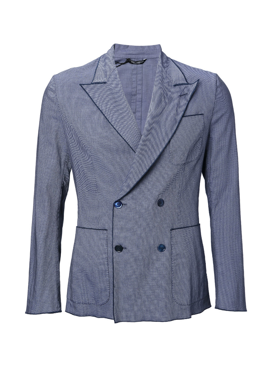 Dolce&Gabbana 蓝灰色戗驳领花纹饰修身外套