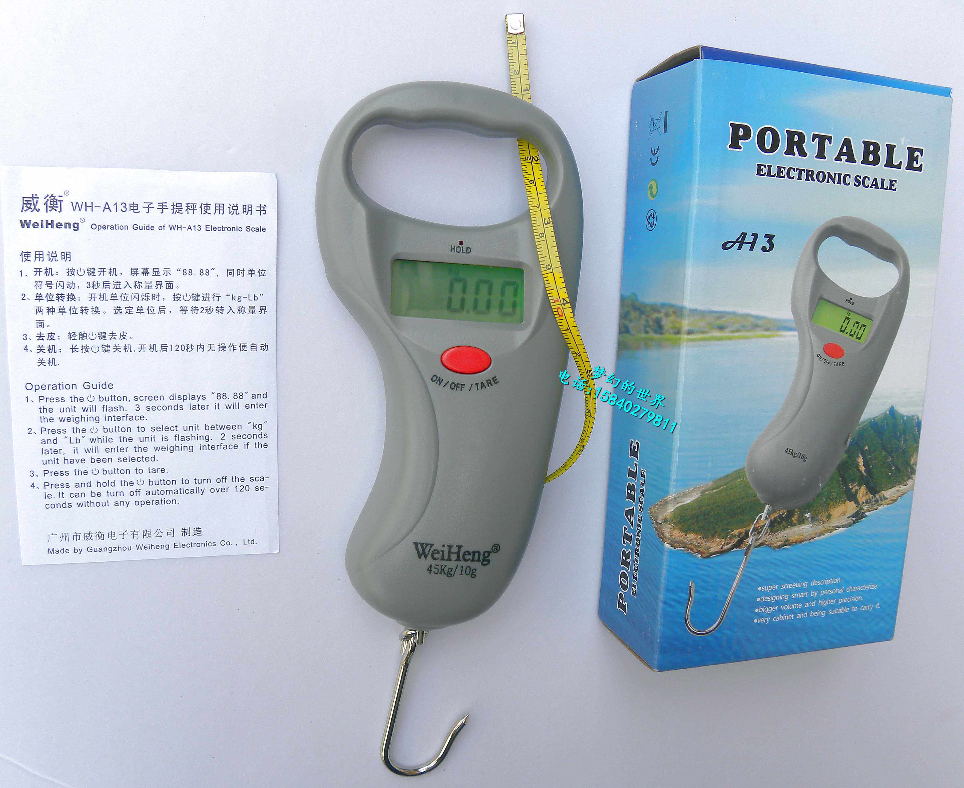 Portable hand scale 45kg Weiwei Link Link Link Electronic Scale WH - A13L with 1 m Scroll