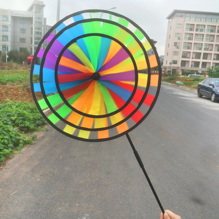 Export South Korea's three-story rainbow wheel colorful windmill children's toys outdoor round cloth windmill Holiday decoration