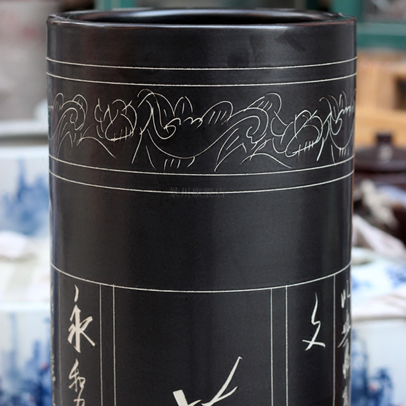 Carved poems of large ceramic vases, jingdezhen home sitting room hotel study Chinese office furnishing articles