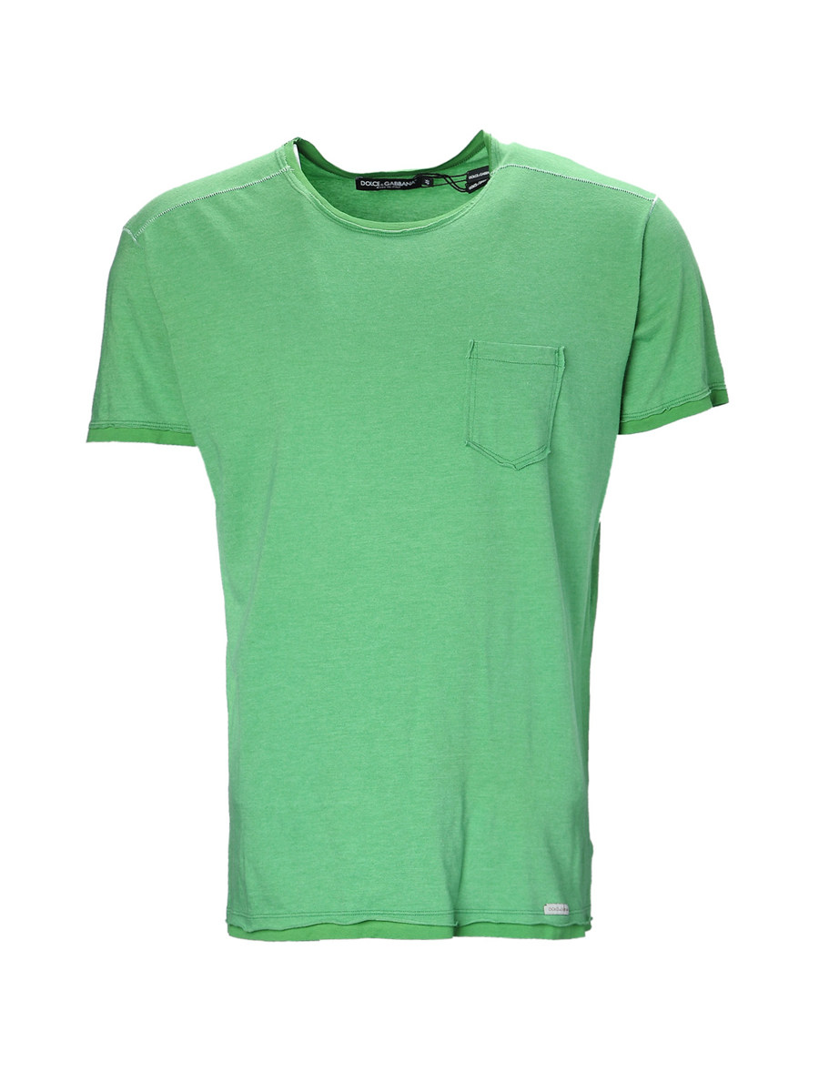 Dolce&Gabbana 绿色圆领口袋饰简洁T恤