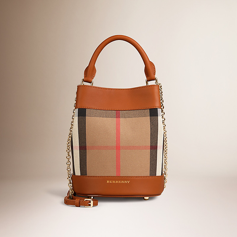 BURBERRY/博柏利小号 House 格纹拼皮革水桶包 39933711