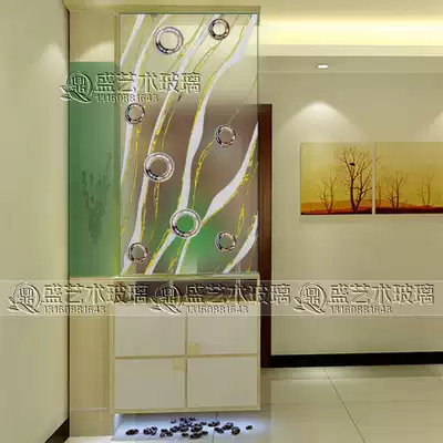 Boutique recommendation Art glass engraving process screen partition sliding door shoe cabinet double-sided patch mirror flower edge