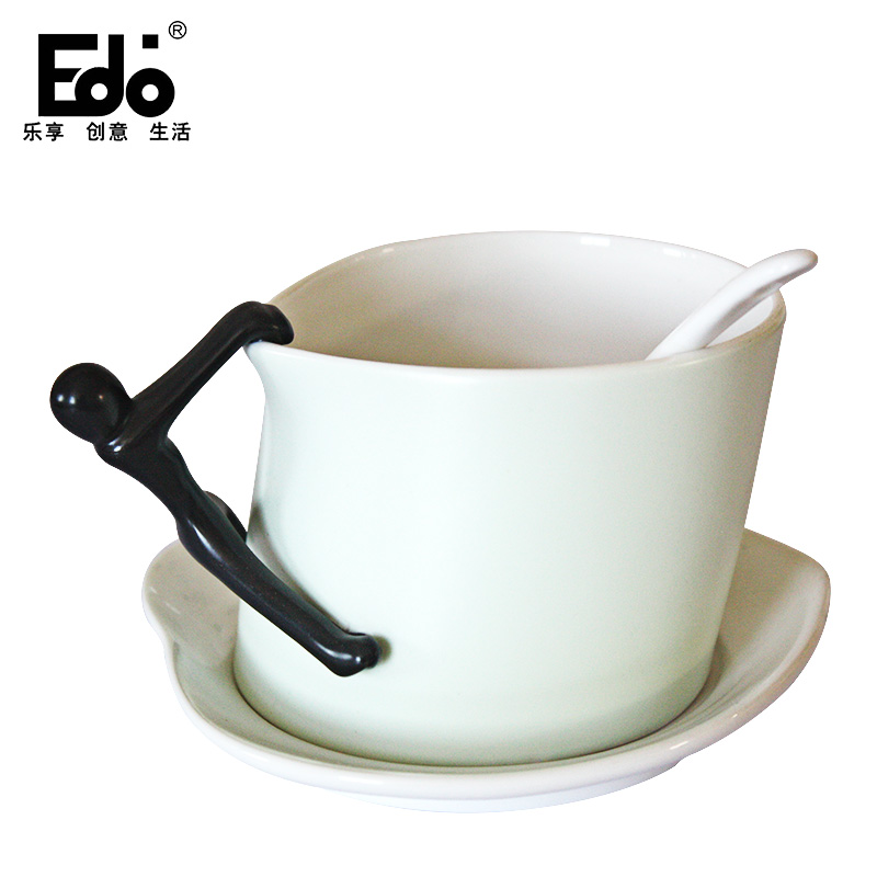 【天猫超市】edo咖啡杯欧式陶瓷杯创意陶马克杯牛奶杯子带勺釉绿