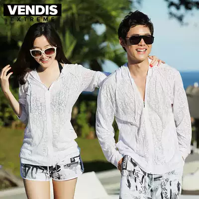 VENDISEXTREME thin beach coat sunscreen men and women couples seaside White Letter pattern summer cardigan