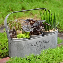 Iron flower pots with handles vintage old wrought iron English letters American fleshy small flower bucket flower Flower Flower tube flower basket