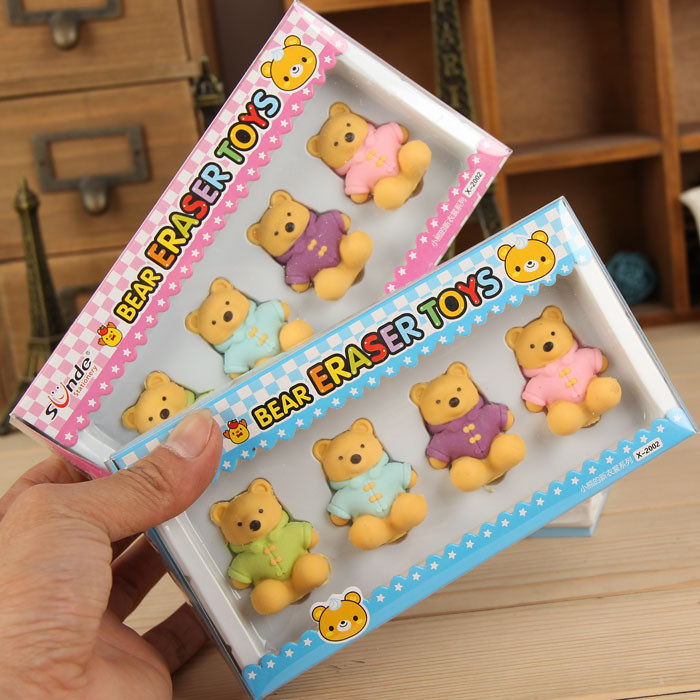 Creative Stationery Cute Little Bear Styling Boxed Eraswipe Elementary School Students Learn Supplies Prizes Children's Holiday Gifts