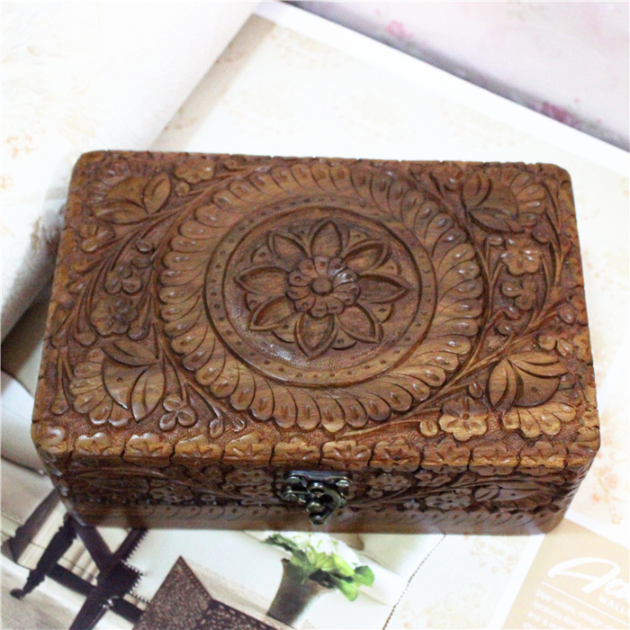 Pakistan Handicraft walnut wood carving solid relief European style retro palace Jewellery Box MD566