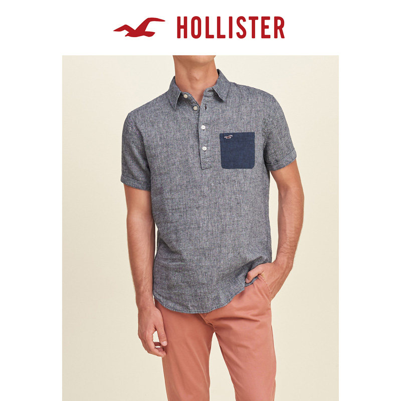 Hollister 撞色棉质亚麻衬衫 男 127070