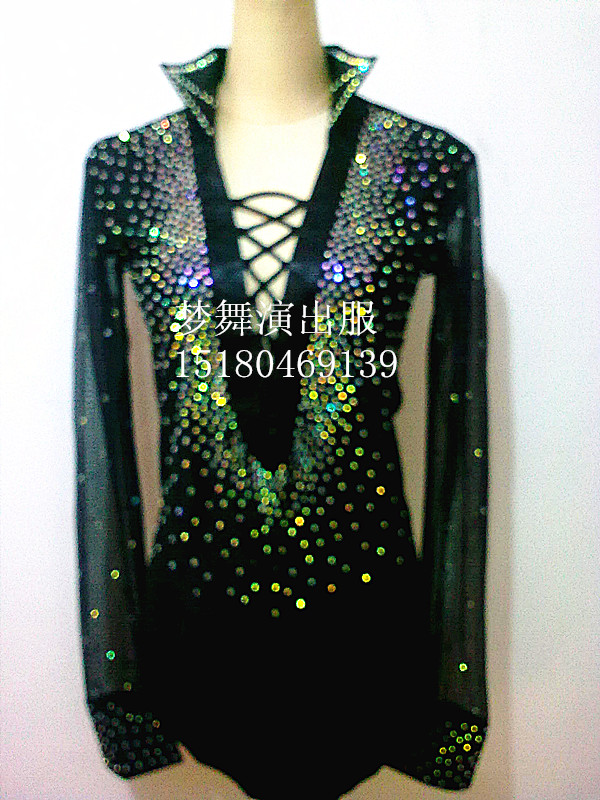 Men's red, yellow, black and white cha-cha performance clothing practice clothing Latin competition clothing transparent yarn new A0027