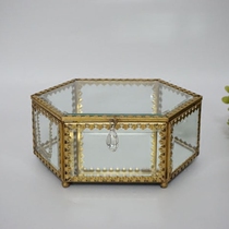 High-end craft Indian style gold lace glass jewelry box jewelry box accessories storage box European home furnishings