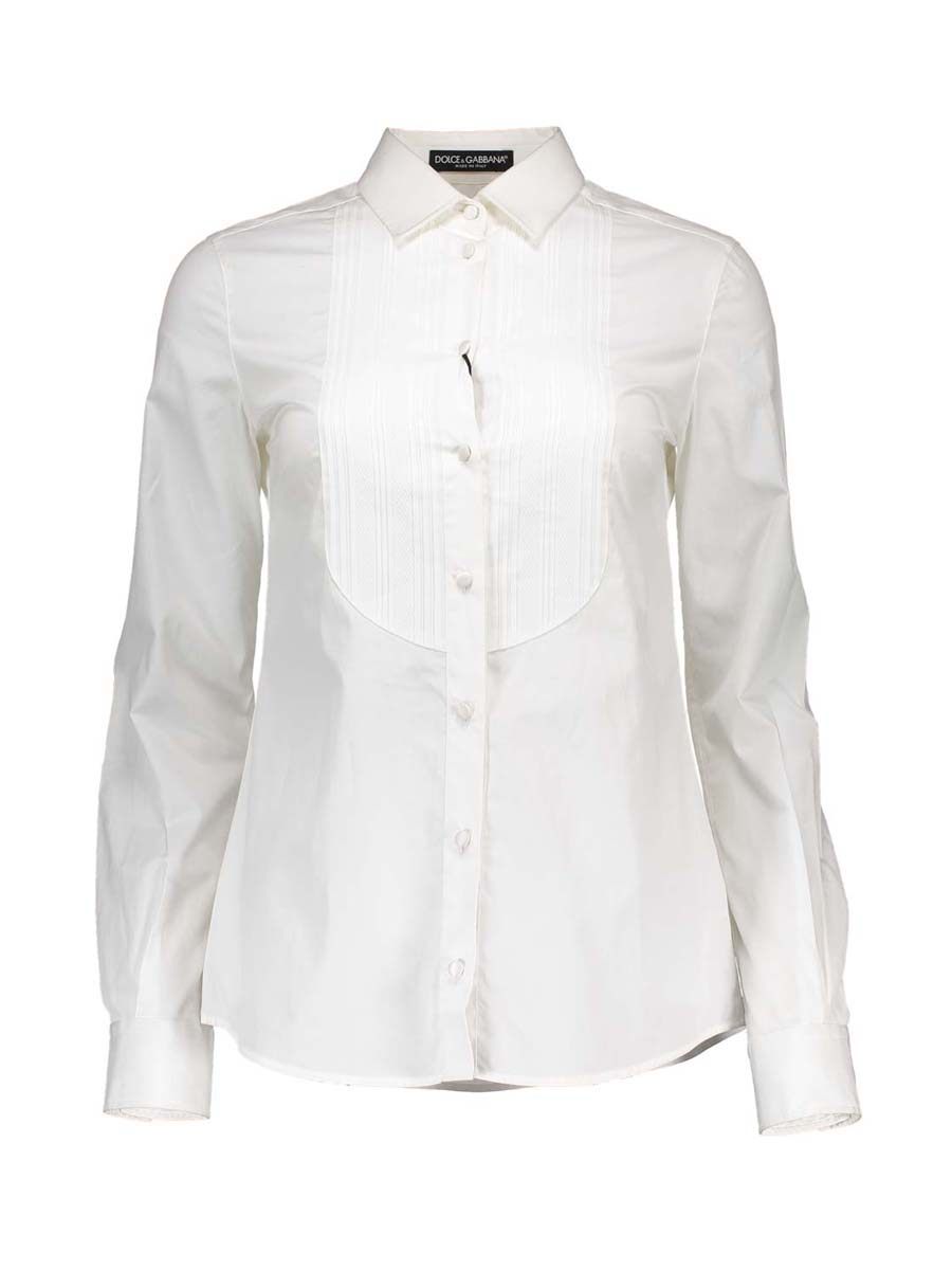 Dolce&Gabbana 白色竖纹拼接设计长袖衬衫