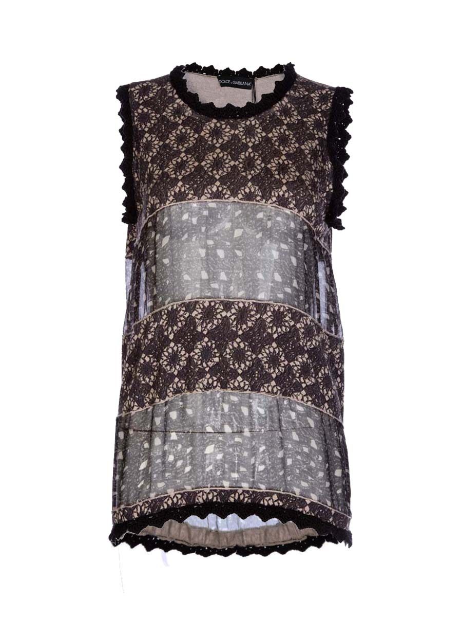 Dolce&Gabbana 深咖色印花拼接设计无袖上衣