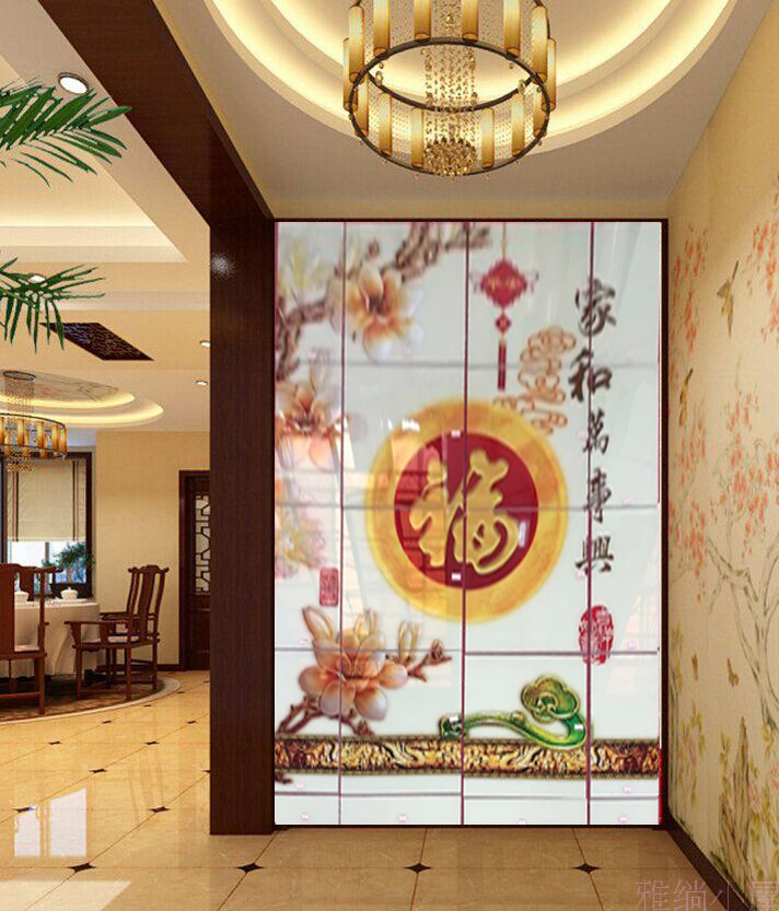 Tile background wall living room sofa TV porch background wall tile color carving background wall brick blessing character custom