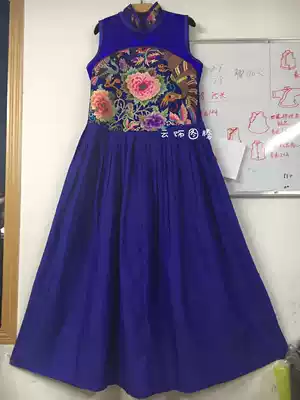 Cloud decoration totem original design women's dress spring new ethnic style hand-embroidered peony flower long dress