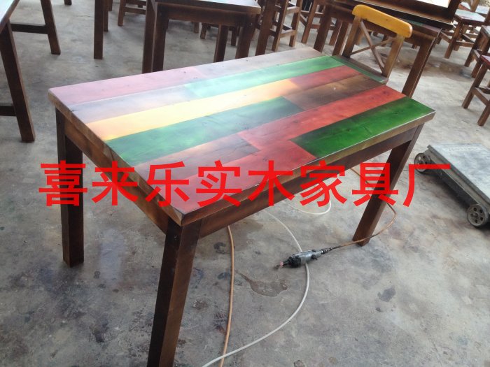 Long table bench anti-corrosion solid wood table and chair courtyard outdoor table and chair dining room color multi-combination pine table and chair