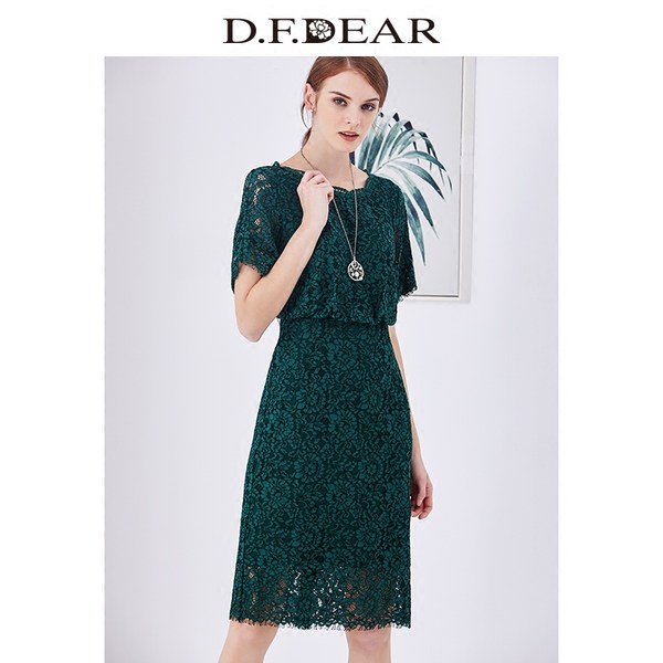 D．F．DEAR 德菲蒂奥 18年新款 短袖圆领蕾丝连衣裙 天猫优惠券折后￥239包邮（￥389-150）2色可选