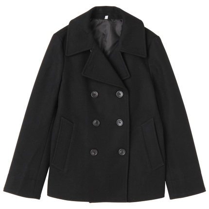 无印良品MUJI 女式 法国羊毛混麦尔登呢双排扣短大衣