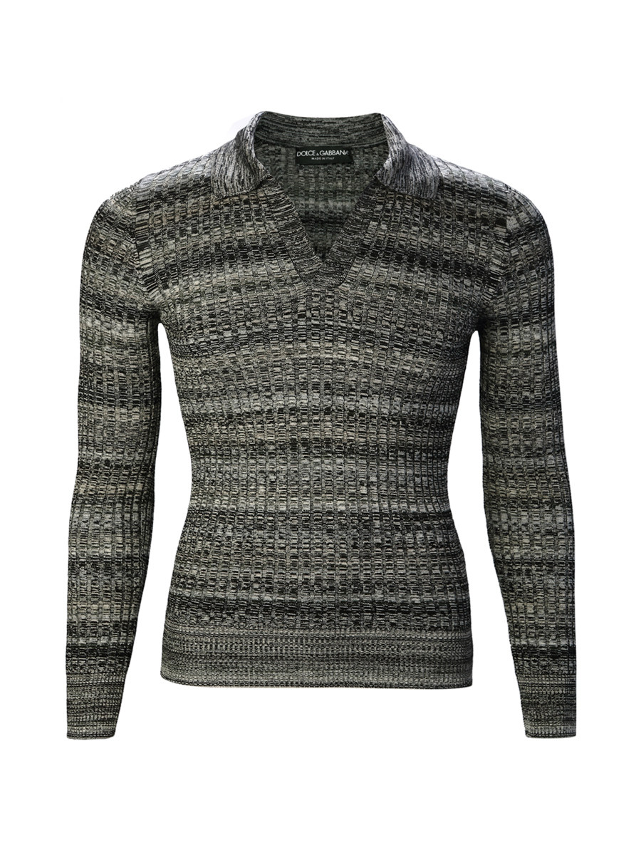 Dolce&Gabbana 灰色渐变条纹紧身v领长袖上衣