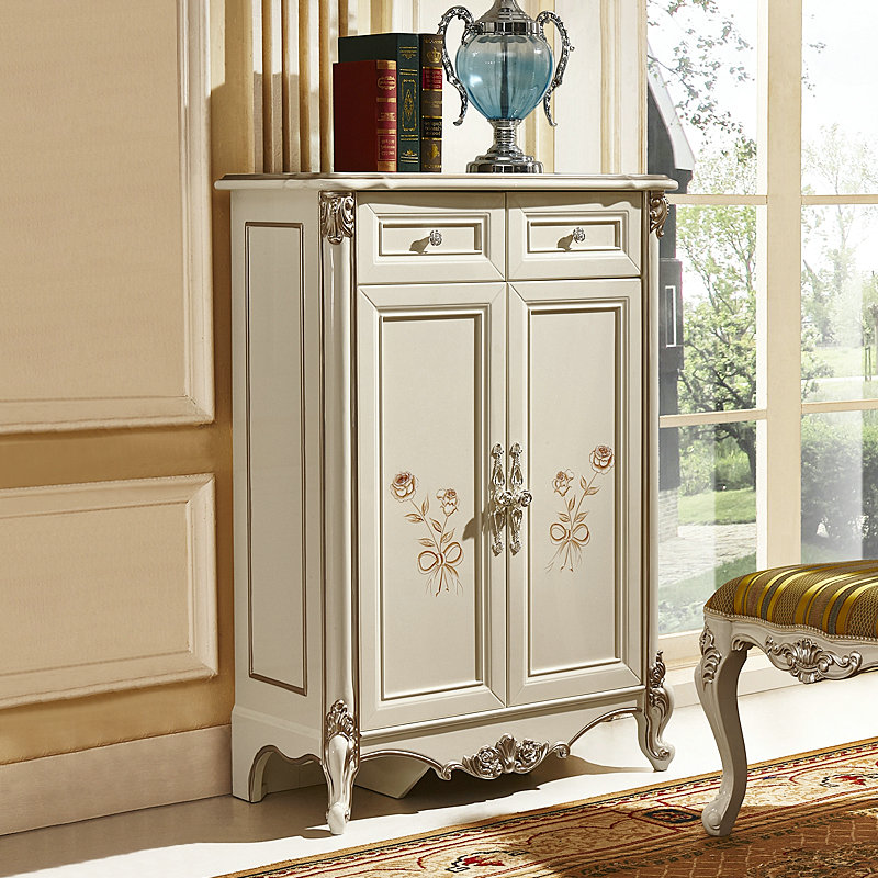 优恋家欧式实木珍珠白鞋柜
